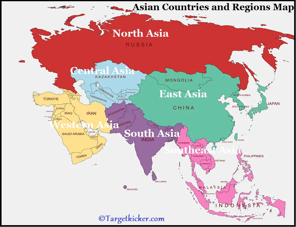 Asian Countries with their Capitals map