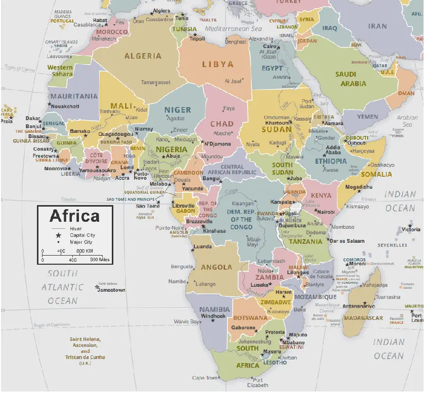 अफ्रीका महाद्वीप का नक्शा